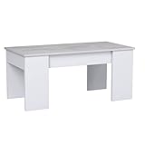 Mesa de Centro Elevable, Mesita de Salón o Comedor, Modelo LC, Acabado en Color Blanco Artik y Cemento, Medidas: 100 cm (Ancho) x 50 cm (Fondo) x 45-56 cm...