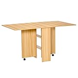 HOMCOM Mesa de Comedor Plegable con Ruedas Estante Multifuncional para Comedor Salón Mesa Auxiliar 3 Formas Espacio Ahorrado Madera