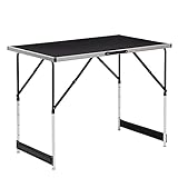 WOLTU Mesa de Camping Mesa Plegable Mesa de Jardín Mesa de Trabajo Mesa de Balcón Altura Regulable Aluminio Acero MDF Negro CPT8121sz