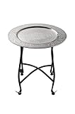 Mesa marroquí, Consola Auxiliar de Metal Sule 40cm Redonda - Mostrador de té Oriental - Bandeja Plegable es Oriental en Plata, como Mesa de luz