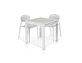 Mar.c.a. Design, Mesa Comedor Extensible, Mesa de Comedor con Estructura de Metal Blanco y Vidrio - Mesa Cocina Extensible 70×70x75H + Extensiones 40 cm -...