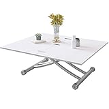 Beliwin Mesa de centro con tapa elevadora, color blanco, altura ajustable, superficie superior plegable de 2 partes, mesa de fiesta de comedor para sala de...