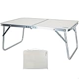 AKTIVE Mesa playa plegable, medidas 60x40x26 cm, color crema, estructura de metal, tablero de madera, mesa plegable camping pequeña, cierre de seguridad...