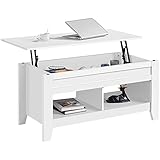 Yaheetech Mesa Centro Elevable de Madera Mesa de Café para Salón con Revistero Mueble de Diseño Moderno 104.5 x 49.5 x (48.6-61.5) cm Blanco