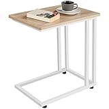 Yaheetech Mesa Auxiliar con Ruedas Portátil 50x35x59,5cm Grande Mesa Lateral de Sofá en Forma de C Mesa Café de Estilo Rustico Retro Roble Claro