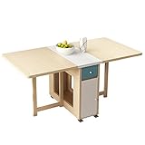 Mesa de Comedor Extensible, Mesa de Madera Plegable, Mesa de Cocina Que Ahorra Espacio con cajones y Ruedas, Mesa de Comedor Plegable Compacta, Mesa de...