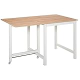 HOMCOM Mesa de Comedor Plegable con Tabla Abatible y 2 Ruedas Mesa Auxiliar Multifuncional para Estudio Cocina 118x70x76,5 cm Roble