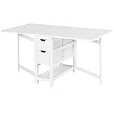 HOMCOM Mesa de Comedor Plegable Mesa Extensible con 2 Alas Laterales 2 Cajones y 1 Estante Almacenaje para Cocina Carga Total 50 kg 150x80x74 cm Blanco