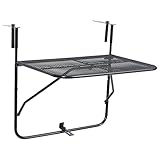 vidaXL Mesa de Balcón Auxiliar Exterior Plegable Terraza Bebida Libros Café Colgante Mesita Industrial Robusto Estable de Acero Negro