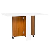 HOMCOM Mesa de Comedor Plegable con Ruedas Estante Multifuncional para Comedor Salón 3 Formas Mesa Auxiliar Mesa Auxiliar Blanco y Madera