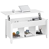 Yaheetech Mesa de Centro Elevable con Cajón Mesa de Café para Salón de Estilo Moderno con Patas de Madera Maciza 104,5 x 49,5 x (49-63) cm Blanco