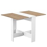 TEMAHOME Mesa Plegable Contemporánea con 2 Solapas Plegables, Tablero de Partículas de Melamina, Color Beige/Blanco (Roble blanco/Natural), 103 x 76 x...