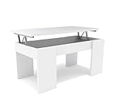 DORMIDAN- Mesa de Centro elevable, Comedor o Auxiliar, Mayor Grosor y Estabilidad (Blanco/Blanco)