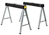 STANLEY 1-97-475 - Caballete plegable (x2), Soporta hasta 350 kg, Fácilmente desplegables, Pies de aluminio anticorrosión, Clips laterales, Compacto y...