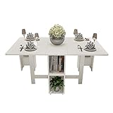 Juego de Mesa Blanca de 5 Piezas + 4 taburetes Mesa de Comedor Mesa de Picnic Silla Langer Escritorio Plegable de Madera Retro Mesa de Comedor (Color : A,...