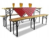 ADGO Juego de Cerveza de Madera Juego de Muebles de Patio de Jardín Plegable 180 cm: Mesa + 2 Bancos, Mueble Portátil de Gastronomía para Cervecerías,...