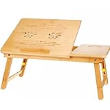 Max Star Mesa Auxiliar para Ordenador Plegable Soporte Portátil Madera de Bambú 100% Ecológica Bandeja para Comer en la Cama Plegable Altura e...