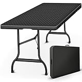 tillvex Mesa Plegable Multifuncional 180 x 75 cm Óptica Ratán | Mesa Portátil Multifuncional para Terraza, Exterior, Balcón, Picnic | Mesa de Camping...