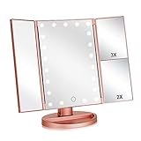 Espejo Maquillaje con Luz,HOMI Profesional Espejo Cosmético 1X, 2X,3X Iluminacíon 21 Led Pantalla táctil Lámparas,Plegable Lámpara LED 180° Rotación...