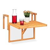 Relaxdays Mesa Balcón Plegable, Mesita Auxiliar para Colgar de Barandilla, Altura Regulable, 55x70x65cm, Madera, Naranja, 90% 10% Acero