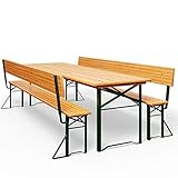 Deuba Conjunto de Mesa y 2 Bancos de con Respaldo Juego de jardín Plegable de Madera Estilo cervecero