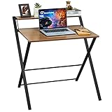 GreenForest Escritorio Plegable No Requiere Ensamblaje 75 x 52 cm, Escritorio Pequeño para Computadora con Estante de 2 Niveles Mesa Plegable para...