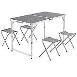 Casaria Mesa de Aluminio Plegable XXL 4 taburetes Plegables función de Maleta Camping Transporte fácil Gris jardín