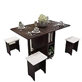 Juego de Mesa marrón de 5 Piezas + 4 taburetes Mesa de Comedor Mesa de Picnic Silla Langer Escritorio Plegable de Madera Retro Mesa de Comedor (Size :...