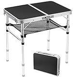 Anbte Mesa Plegable Camping, Mesa de Campamento Plegable Portátil 59x41x25.4/48/60 Ajustable Altura Aluminio Impermeable Resistente a la Oxidación para...