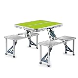 QHYTL Productos Mesa De Camping Plegable Portátil, Mesa Plegable De Aluminio con 4 Asientos Y Agujeros para Sombrillas, Juego De Mesa Y Silla Portátil...