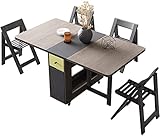 JIAChaoYi Mesa Plegable de Doble Hoja Que Ahorra Espacio con 4 sillas Mesa de Comedor de Cocina Plegable con 2 cajones, Ruedas con Cerradura, 59.1'X 31.5'...