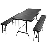 Casaria Conjunto de Mesa y 2 Bancos Cerveceros Plegables Portátil Negro Set de Camping para 8 Personas