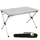 Mesa plegable ligera, Mesa camping aluminio, Tablero laminado, 110x70x70 cm, con bolsa de transporte, topes antideslizantes, para 6 personas, Aktive...