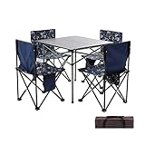 Mesa de camping plegable Jardín mesa Mesa plegable con 4 sillas fuerte bolsa de transporte, portátil cubierta partido picnic al aire libre Mesa de...