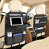 HEEYA Organizador para Coche, PU Organizadores de Asiento Trasero de Coche con Bandeja Mesa Plegable y 9 Bolsillos Kick Mats de Coche, Protector de Asiento...