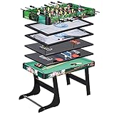 HOMCOM 6 en 1 Mesa Multijuegos Plegable para Niños de 7+ Años Mesa de Juegos Billar Futbolín Ping Pong Aro de Lanzamiento Hockey sobre Hielo Aire Hockey...