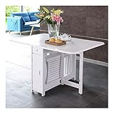 Mesa De Comedor, Mesa Plegable De Madera con Ruedas, Multifuncional, con Silla De Comedor Mesa de Cama con Ruedas (Color : White, Size : 145x90x75cm)