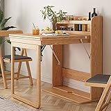 oiakus Mesa de pared plegable, mesa de comedor, escritorio oculto con estante de almacenamiento, escritorio extensible de madera, mesa multifunción que...