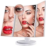 Espejo de Maquillaje Iluminado, 21 Luces LED Espejo Cosmético de Tocador, Pantalla Táctil de Aumento Tri-Fold 2X 3X 10X de Aumento, Rotación Libre de...