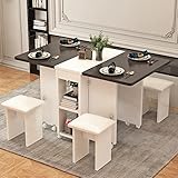 Mesa abatible, mesa de comedor plegable, mesa de comedor de cocina extensible de madera rectangular con ruedas y 4 taburetes, mesa de comedor de espacio...