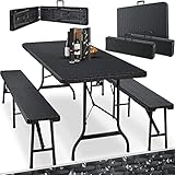 Kesser® - Juego de Mesa y 2 Bancos, para Interior y Exterior, Plegable, con Asas, 73 x 180 x 75 cm, plástico, Aspecto de ratán, Negro