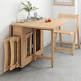 Juego De Mesa De Comedor Extensible, Mesa De Hoja Abatible De Madera con 4 Sillas De Comedor, Mesa De Comedor Plegable para Cocina Restaurante Comedor Sala...